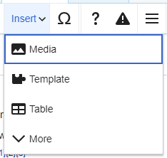 screenshot of Visual Editor's "Insert" drop-down